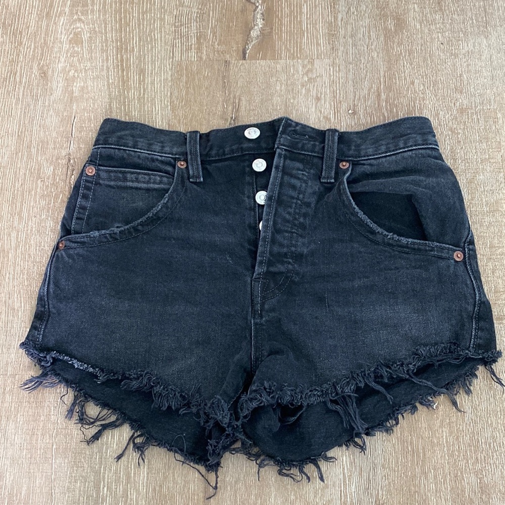 Free People Black Denim Shorts Distressed